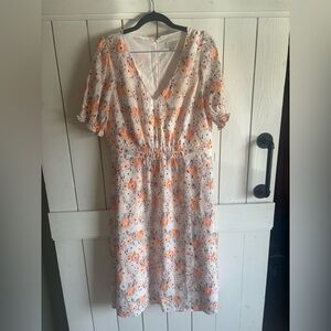 LOFT Orange and White Floral Midi Dress